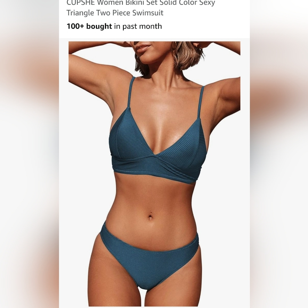 Cupshe Teal Striped Bikini Top